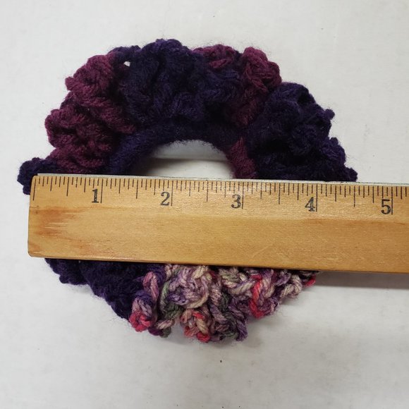 Woman's Handmade Crochet 2 Scrunchies and Flower Headband Purple Multicolor - Picture 10 of 11